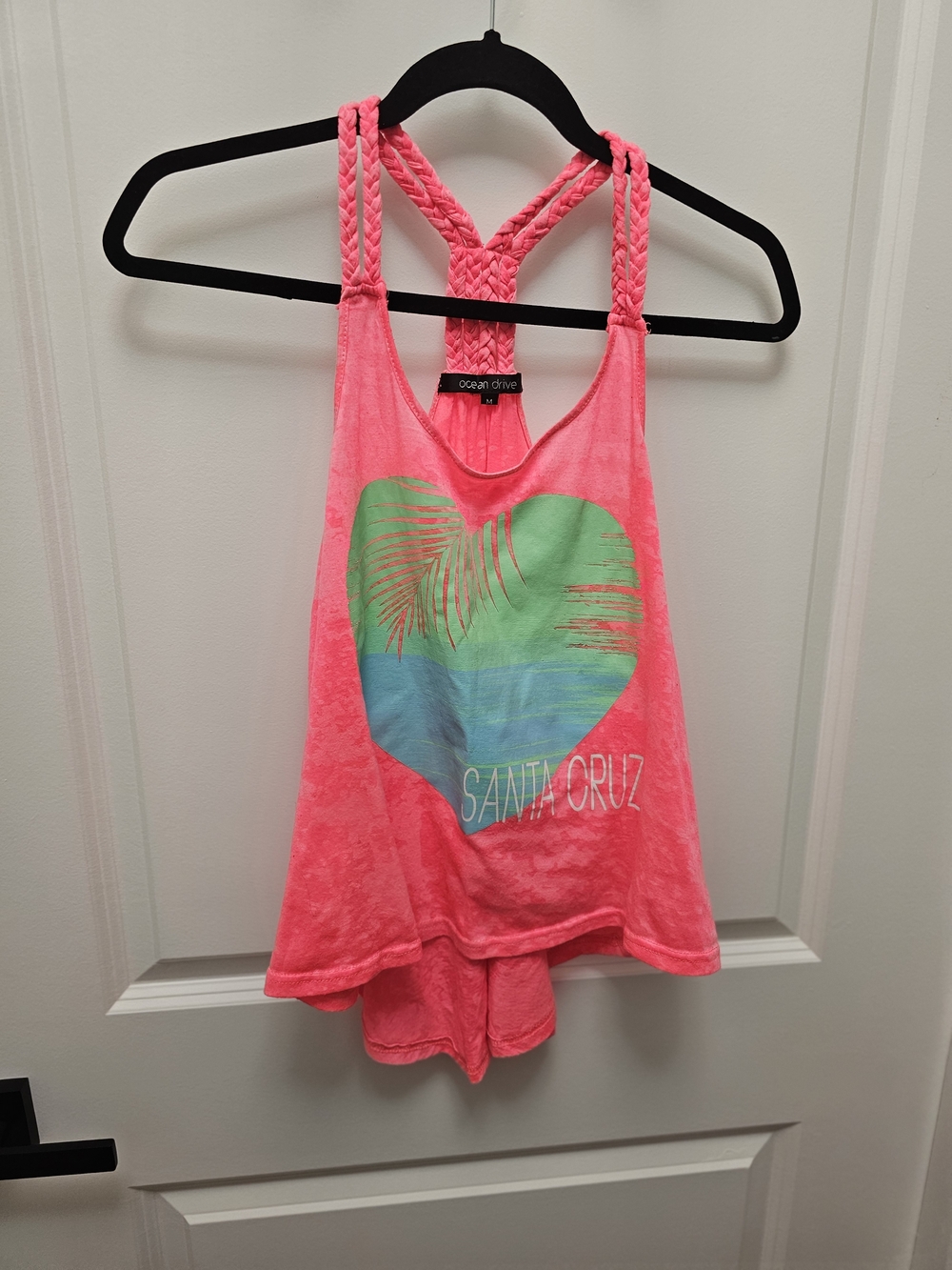 Ocean Drive Neon Pink Braided Tank with Heart Graphic